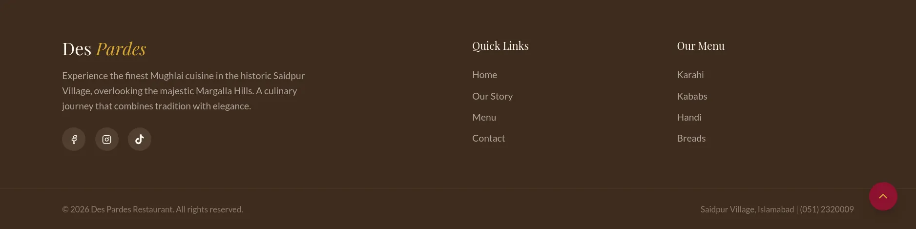 Des Pardes Footer & Location Information