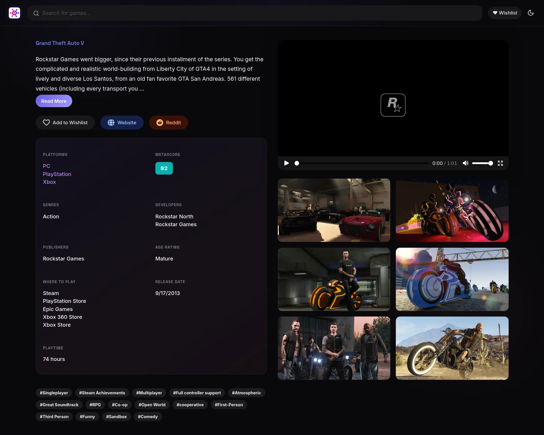 Game Hub Filtering & Search (Dark Mode)