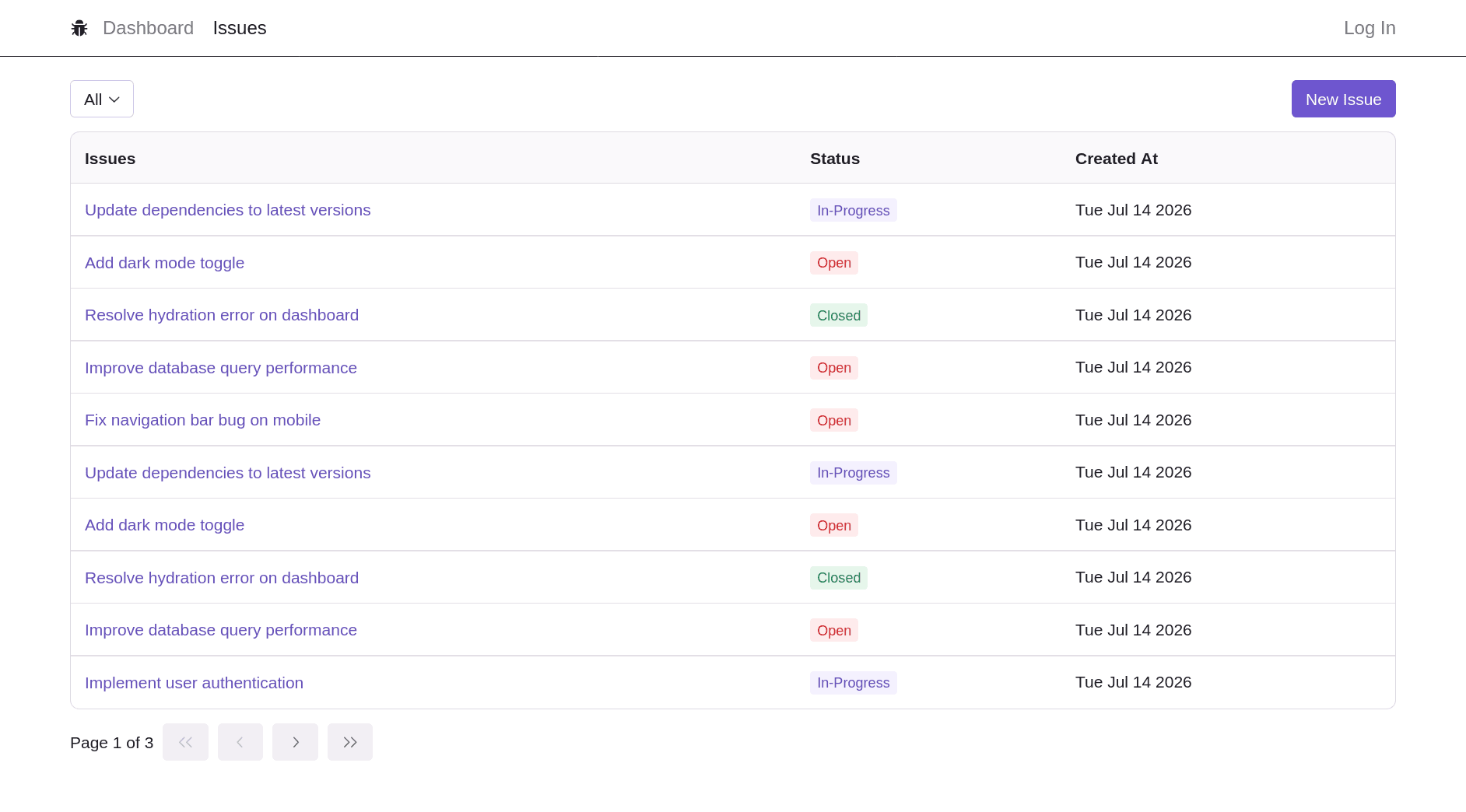 Issue Tracker Issue List & Filters