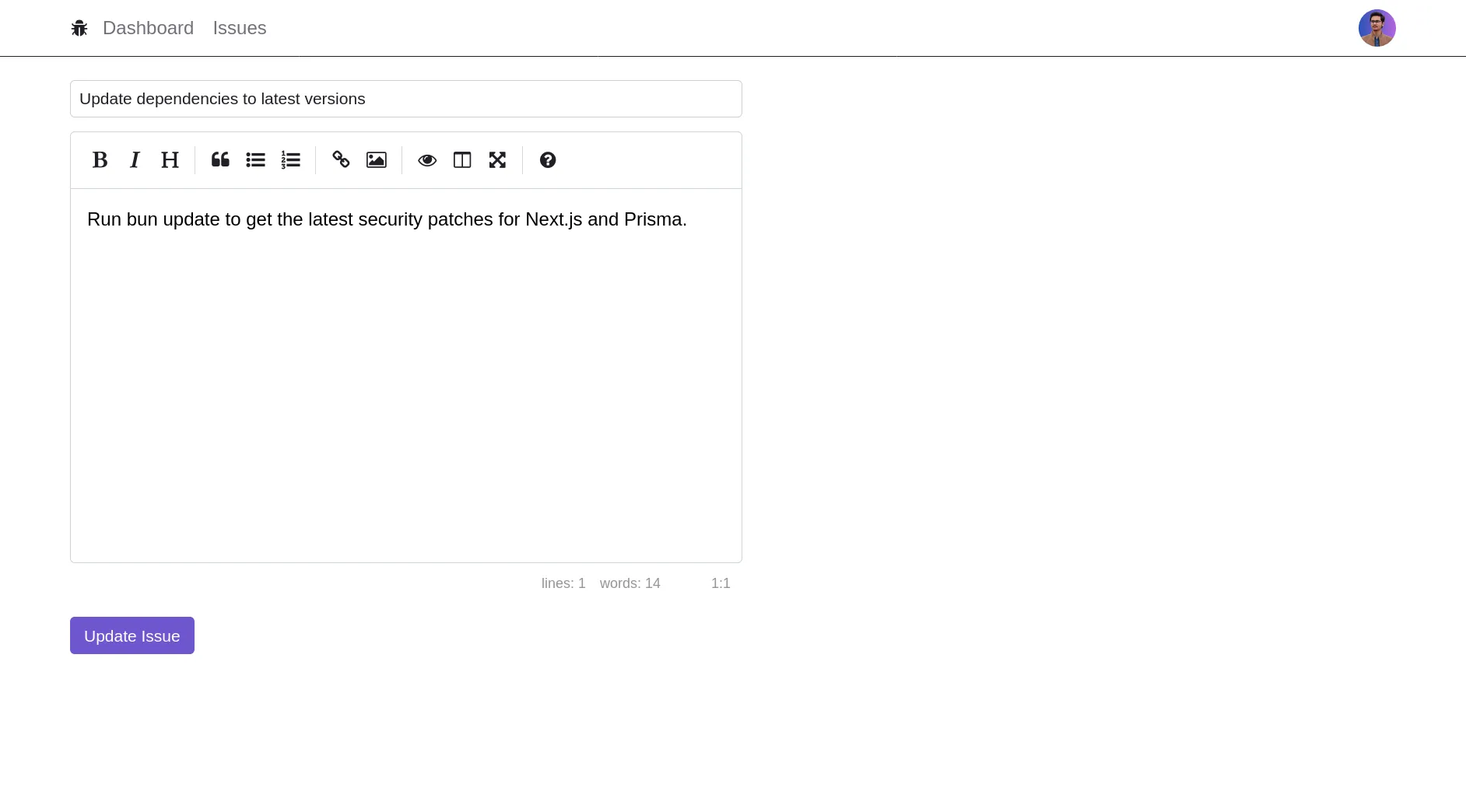 Issue Tracker Issue Detail View