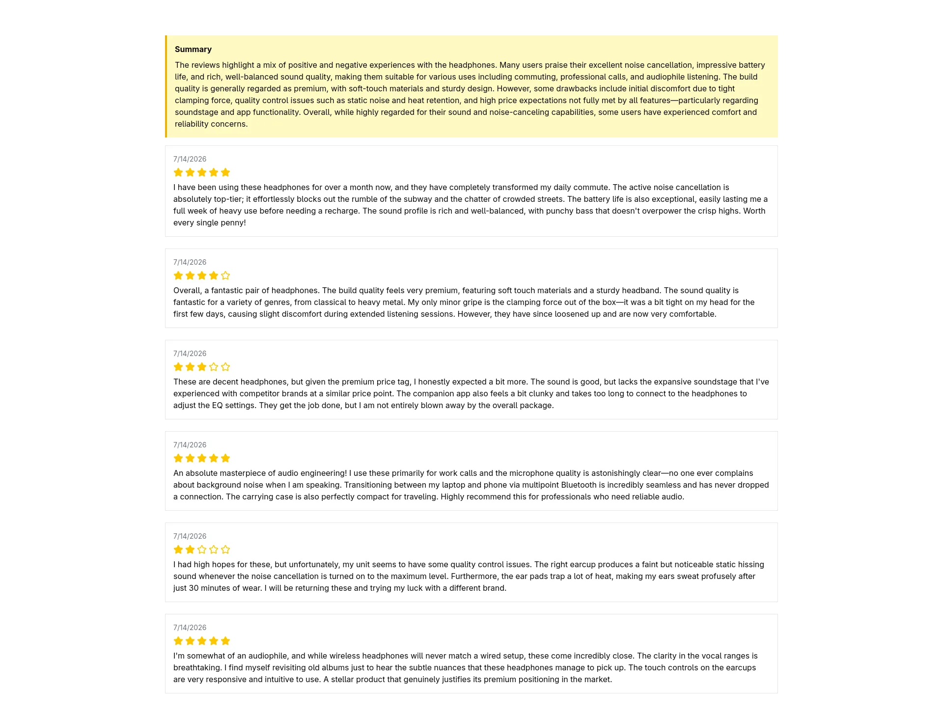 Review Summarizer Insights Output