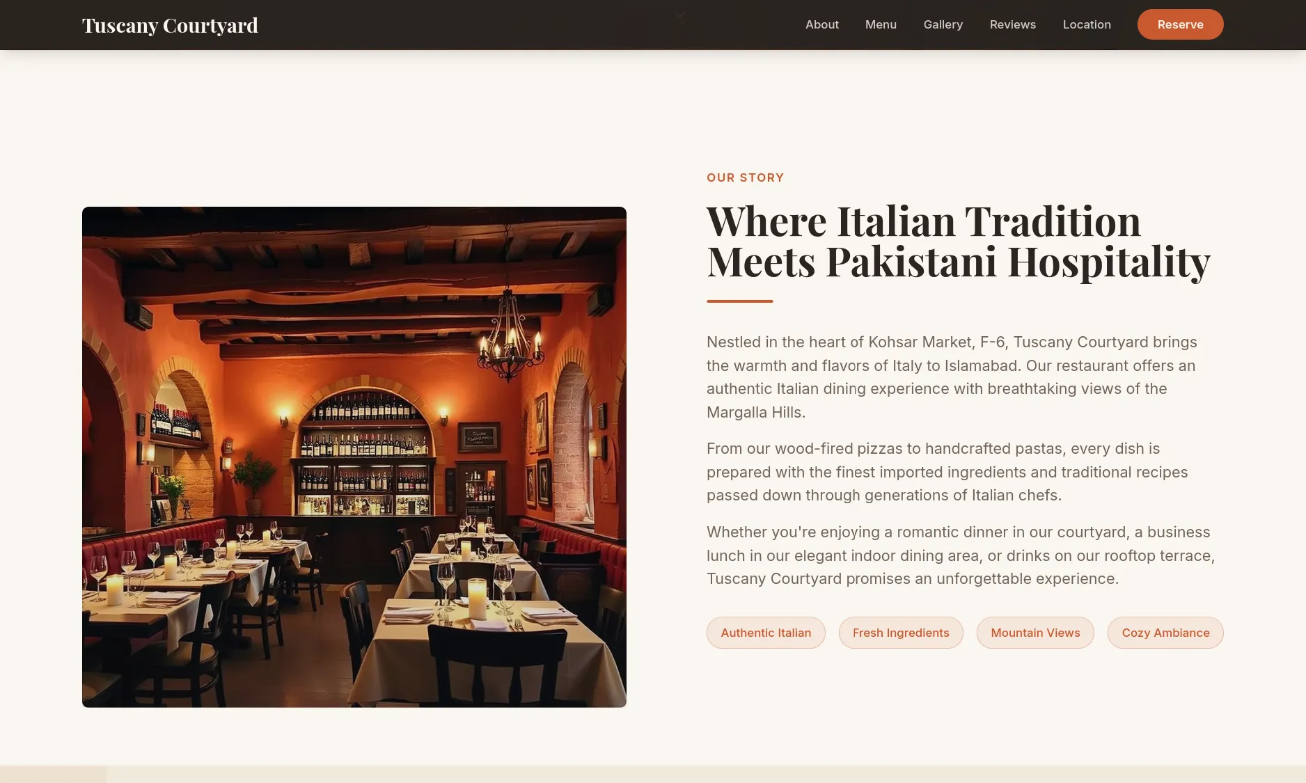 Tuscany Courtyard Fine Dining Menu