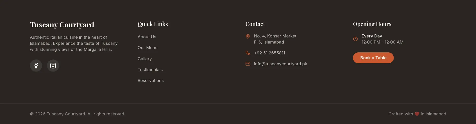 Tuscany Courtyard Footer & Location